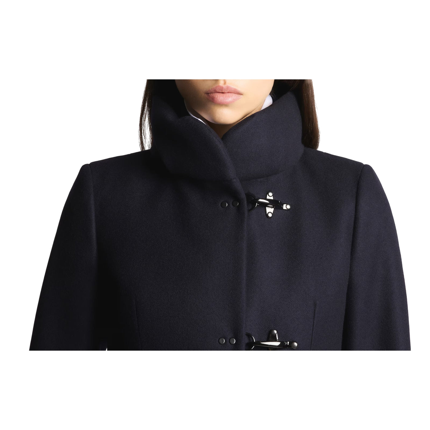 Cappotto Donna con collo ampio Navy dettaglio