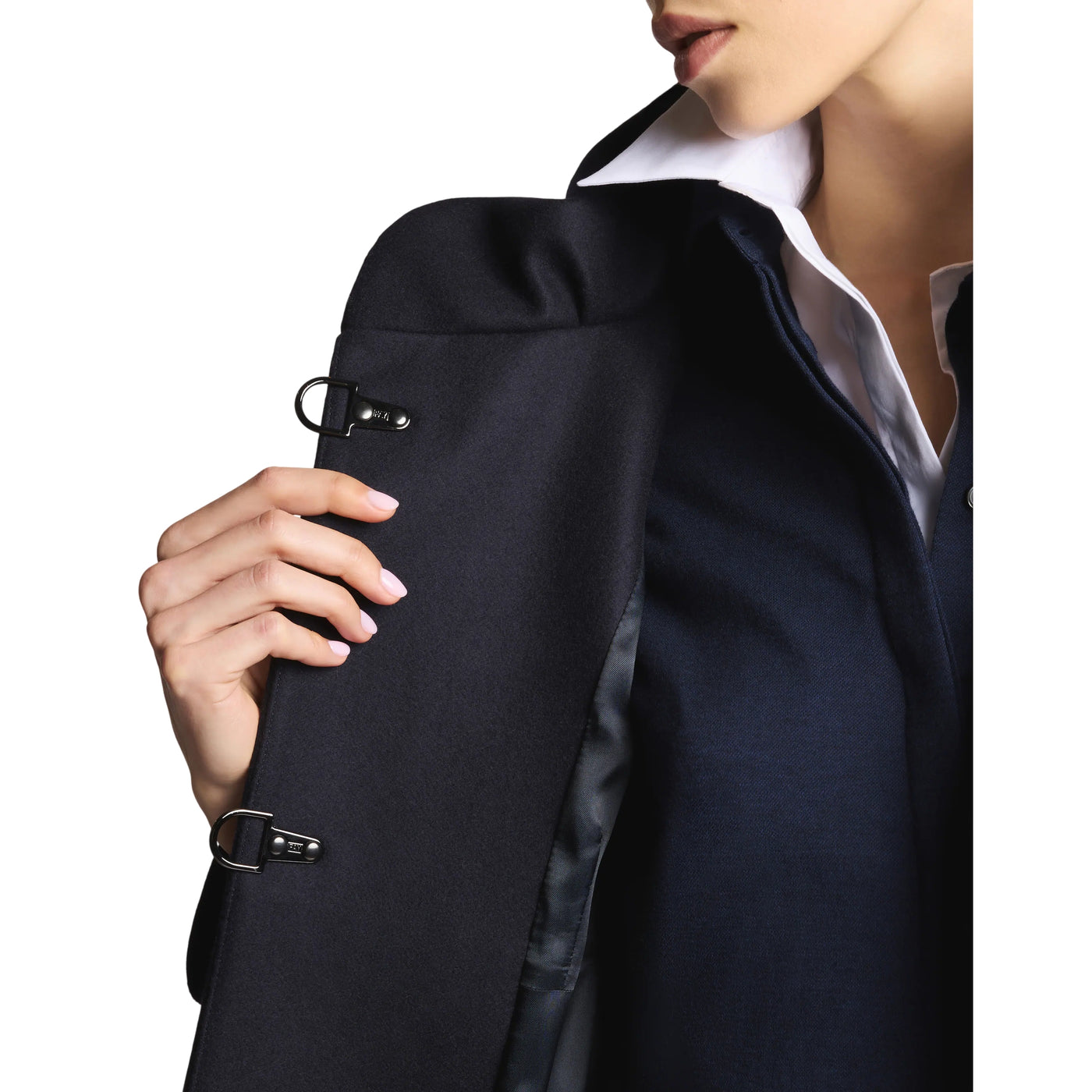 Cappotto Donna con collo ampio Navy dettaglio