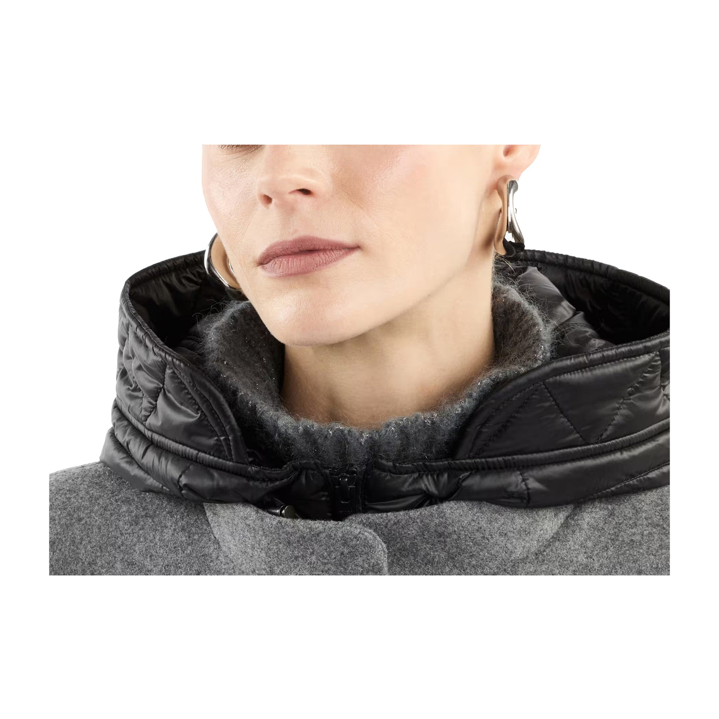 Cappotto Donna in misto lana, con pettorina e cappuccio