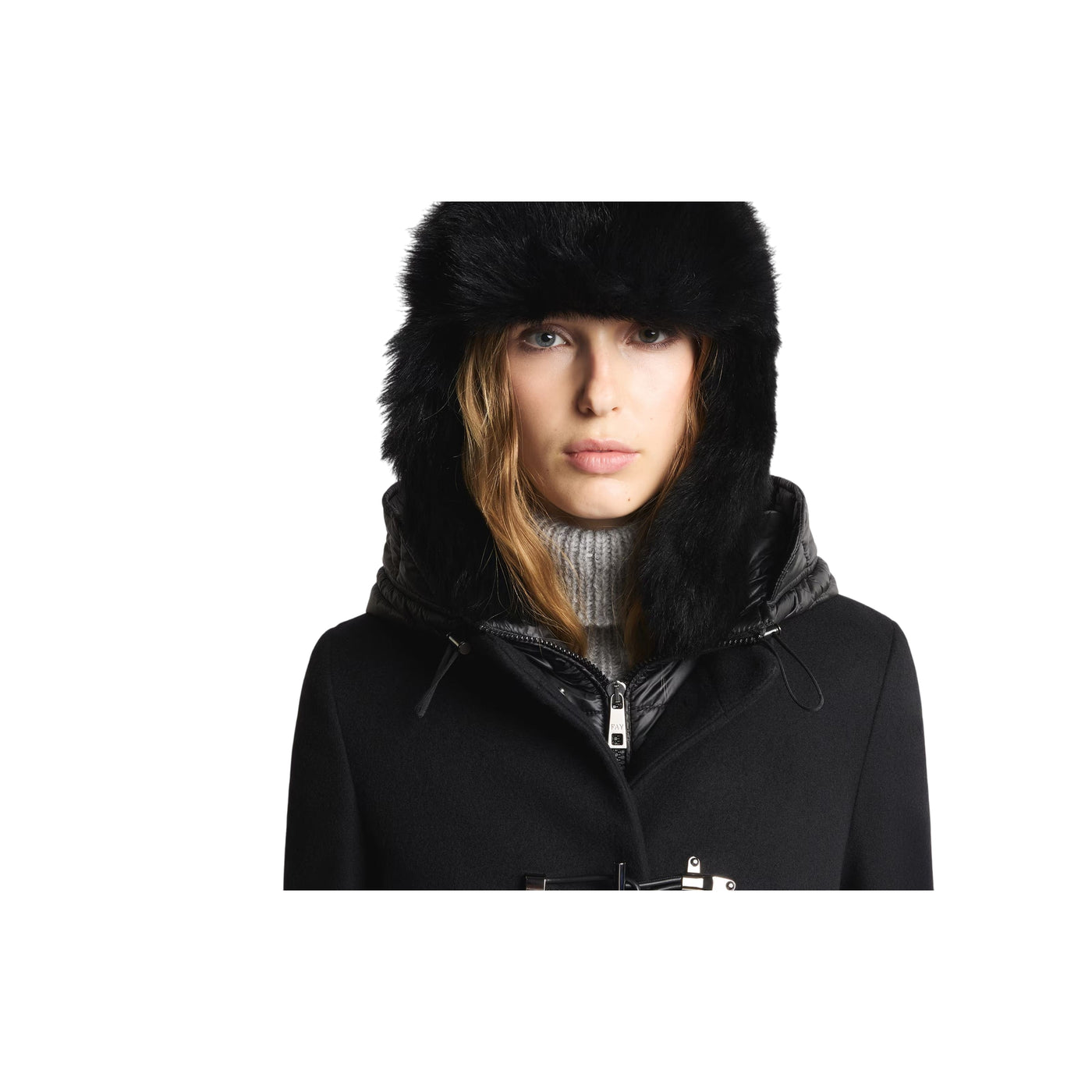 Cappotto Donna con cappuccio imbottito Nero dettaglio