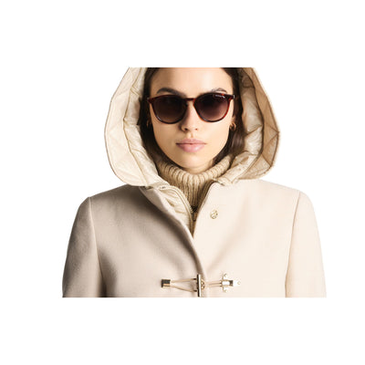 Cappotto Donna con cappuccio imbottito Beige dettaglio frontale