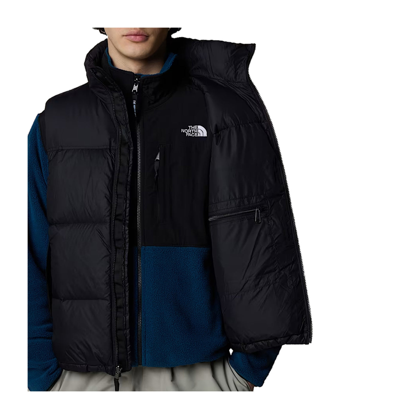 Gilet Uomo Trapuntato Retro Nuptse Nero aperto su modello