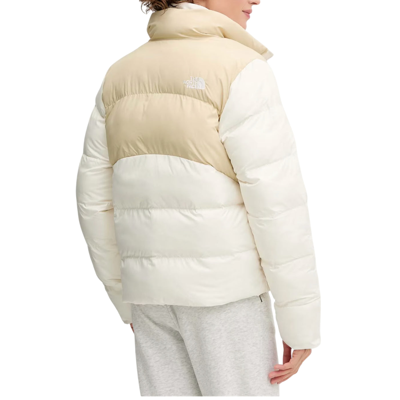 Piumino Donna corto Bianco/Beige, con collo alto e doppio logo