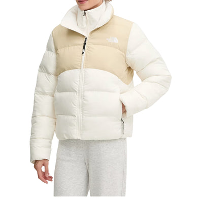 Piumino Donna corto Bianco/Beige, con collo alto e doppio logo