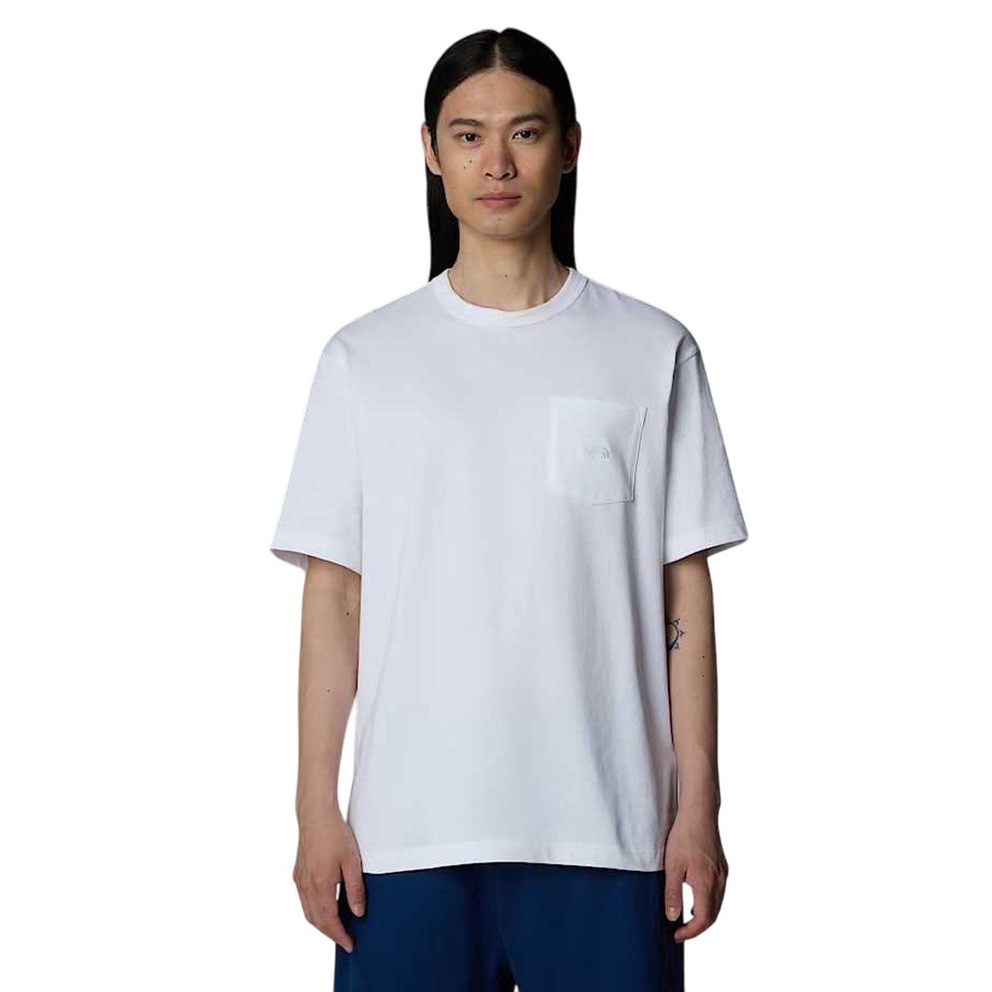 T-shirt Uomo con taschino tinta unita bianca modello frontale
