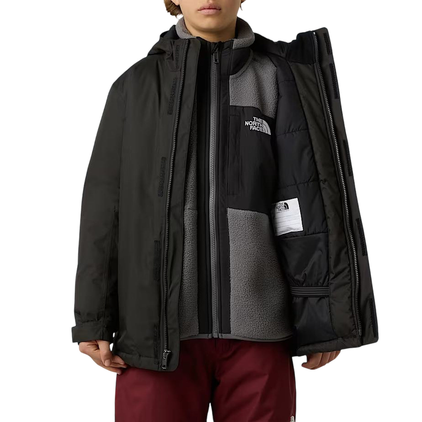 Giubbotto Junior Snowquest Nera, con cappuccio e chiusura frontale nascosta