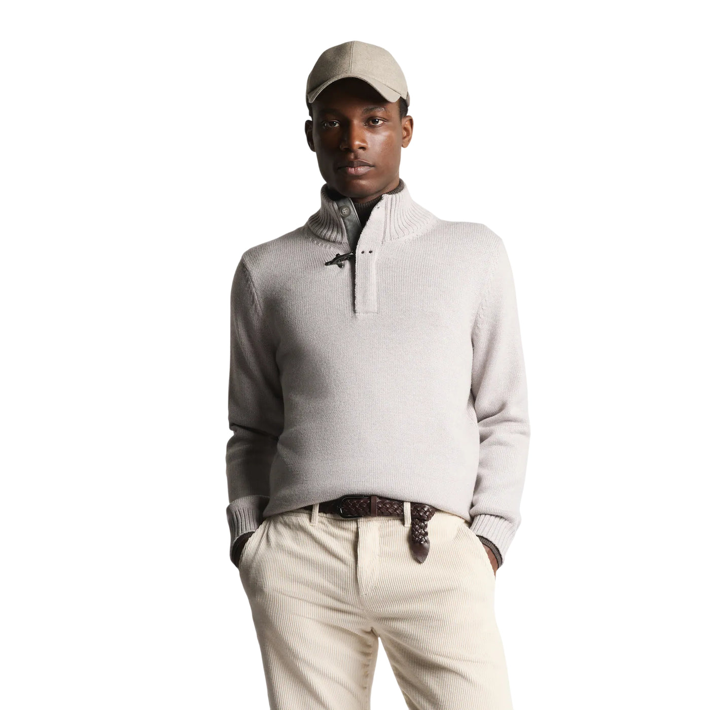 Maglia Uomo Grigia, in lana vergine, con scollatura dotata di gancio