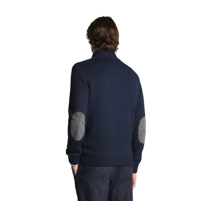 Maglia Uomo in lana vergine, con scollatura dotata di gancio e toppe sui gomiti