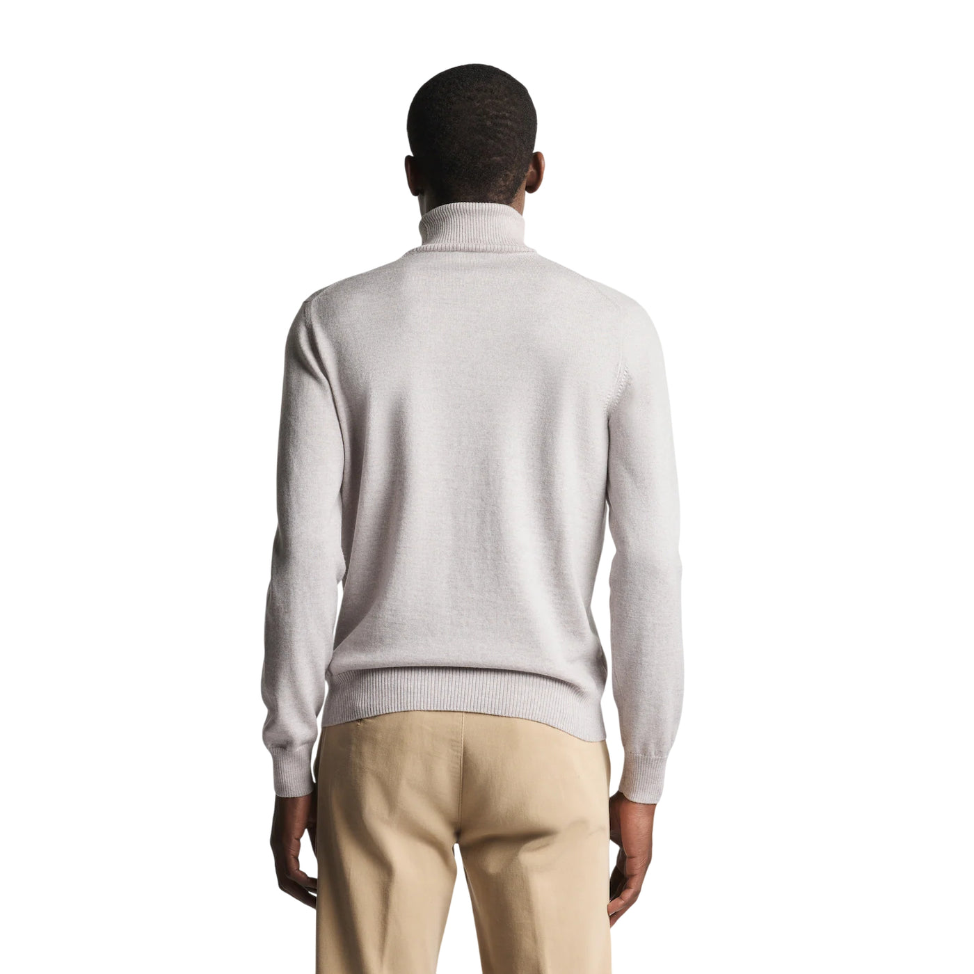 Maglia Uomo dolcevita, in lana rasata Grigia, con etichetta sul fondo 