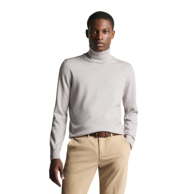 Maglia Uomo dolcevita, in lana rasata Grigia, con etichetta sul fondo 