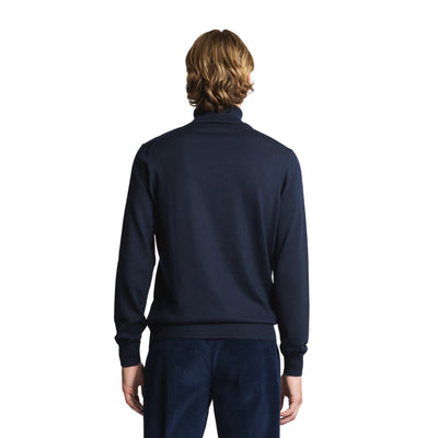 Maglia Uomo dolcevita, in lana rasata Navy, con etichetta sul fondo