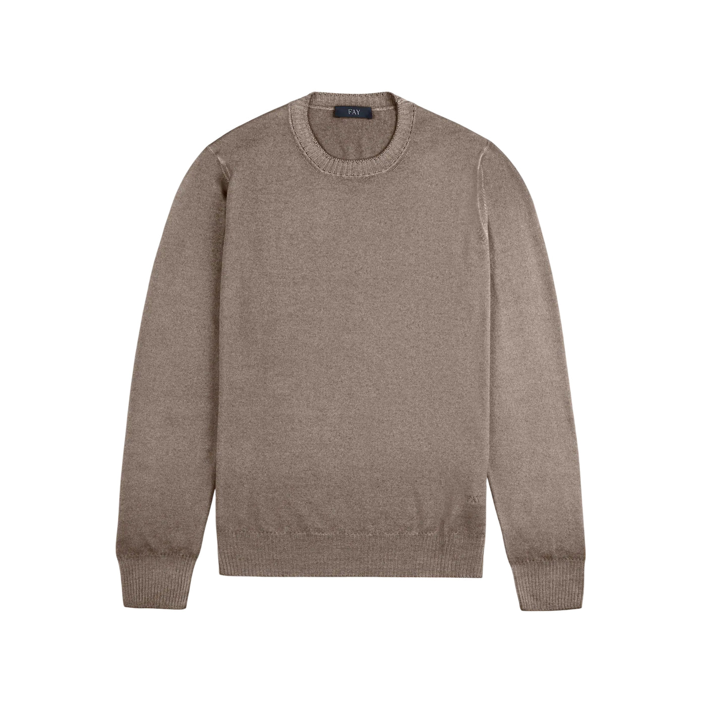 Maglia Uomo girocollo, in lana rasata Beige, con bordi a costine