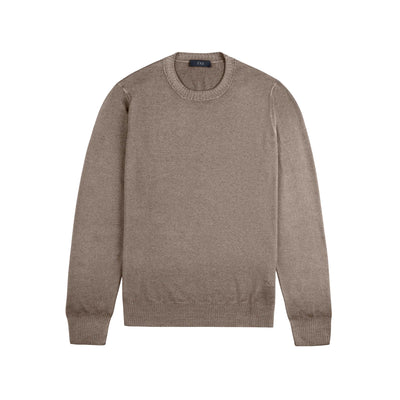 Maglia Uomo girocollo, in lana rasata Beige, con bordi a costine