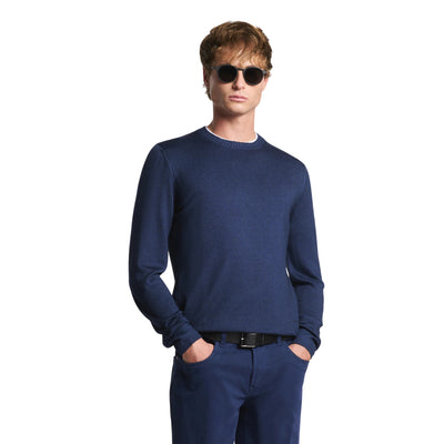 Maglia Uomo girocollo, in lana rasata, con bordi a costine