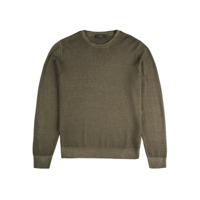 Maglia Uomo girocollo, in lana rasata Verde, con bordi a costine