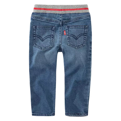 Jeans Neonato cinque tasche, con elastico in vita logato