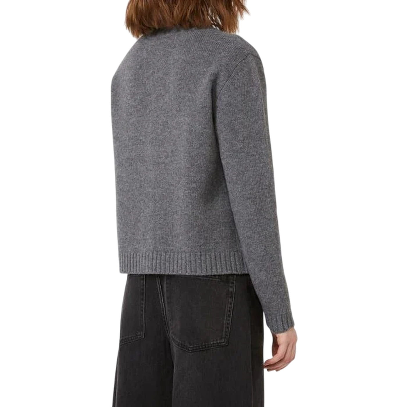 Cardigan Donna Olbia in maglia grigio scuro modella retro