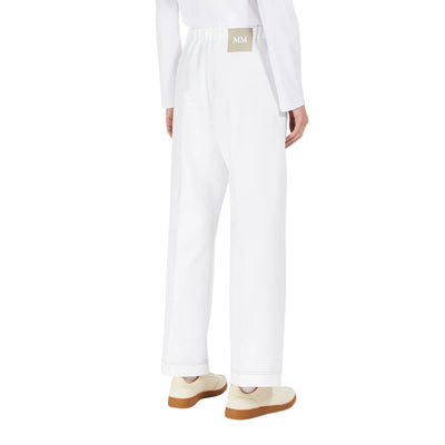 Pantaloni Donna bianchi con elastico in vita modella retro