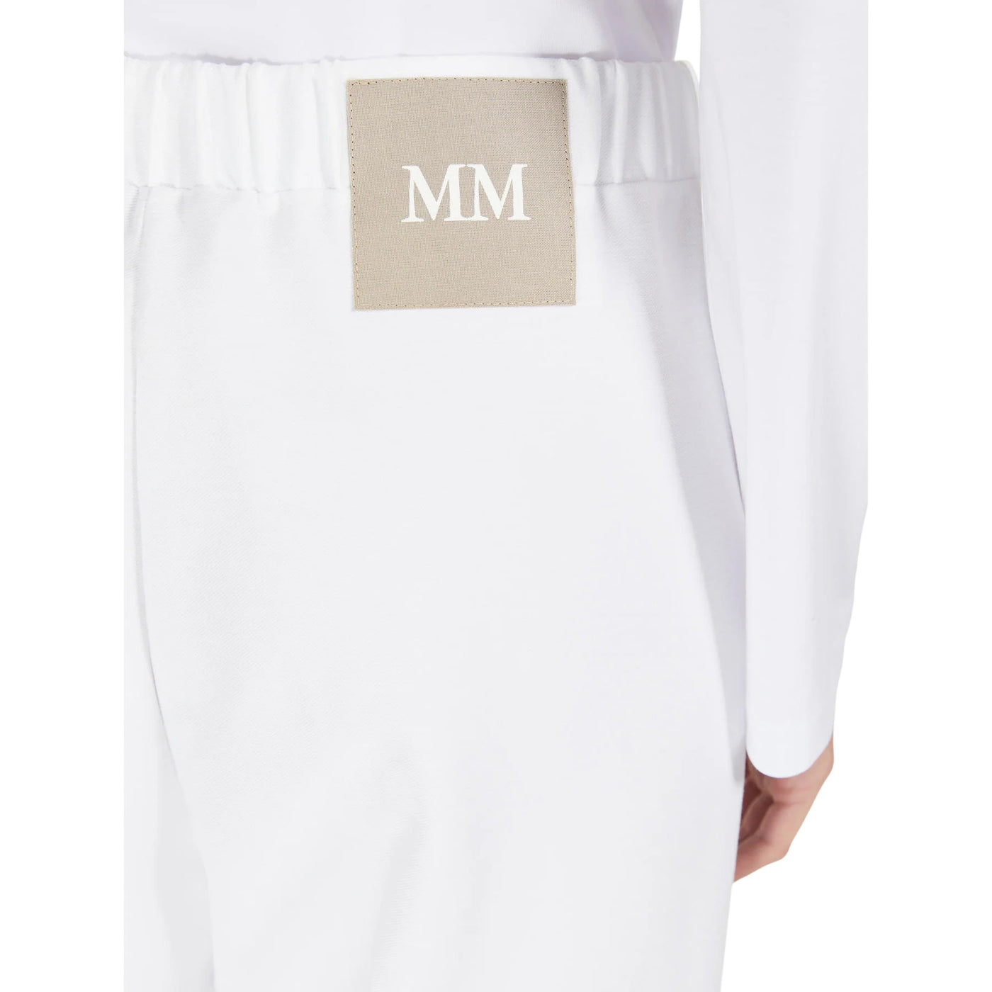 Pantaloni Donna bianchi con elastico in vita dettaglio retro ravvicinato