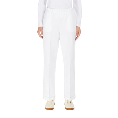 Pantaloni Donna bianchi con elastico in vita modella frontale