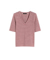 T-shirt Donna scollo a V a righe bicolore