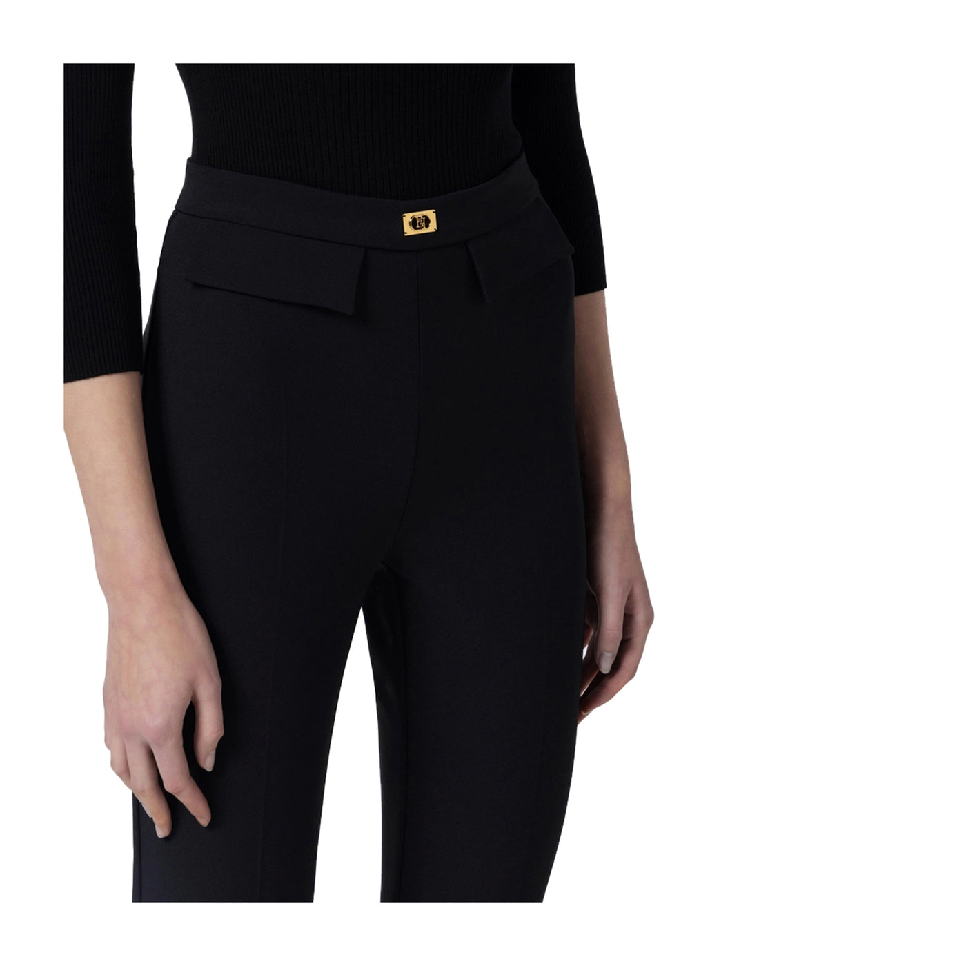 Pantaloni Donna Slim con placca logo Nero dettaglio