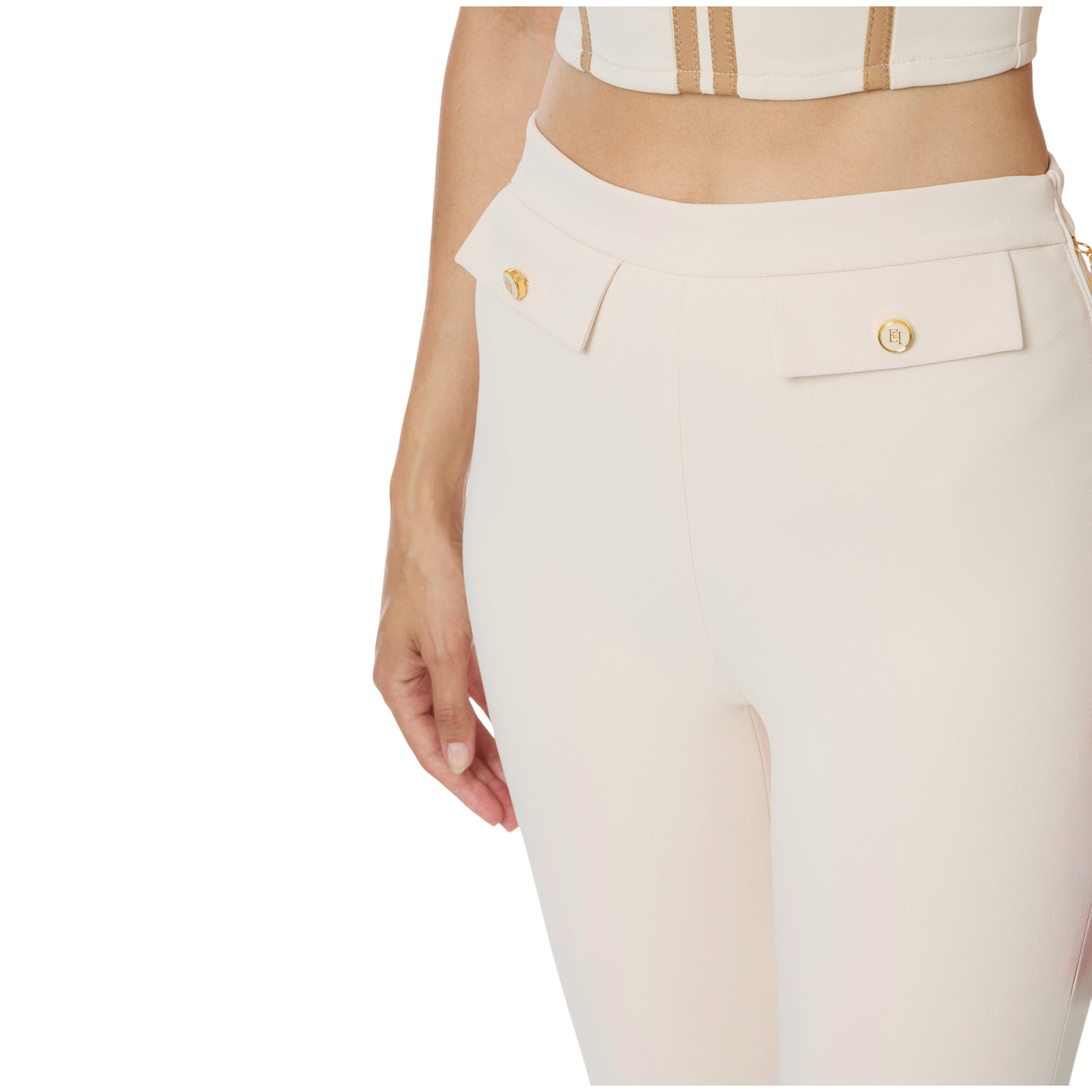 Pantaloni Donna con patte applicate con bottoni dettaglio