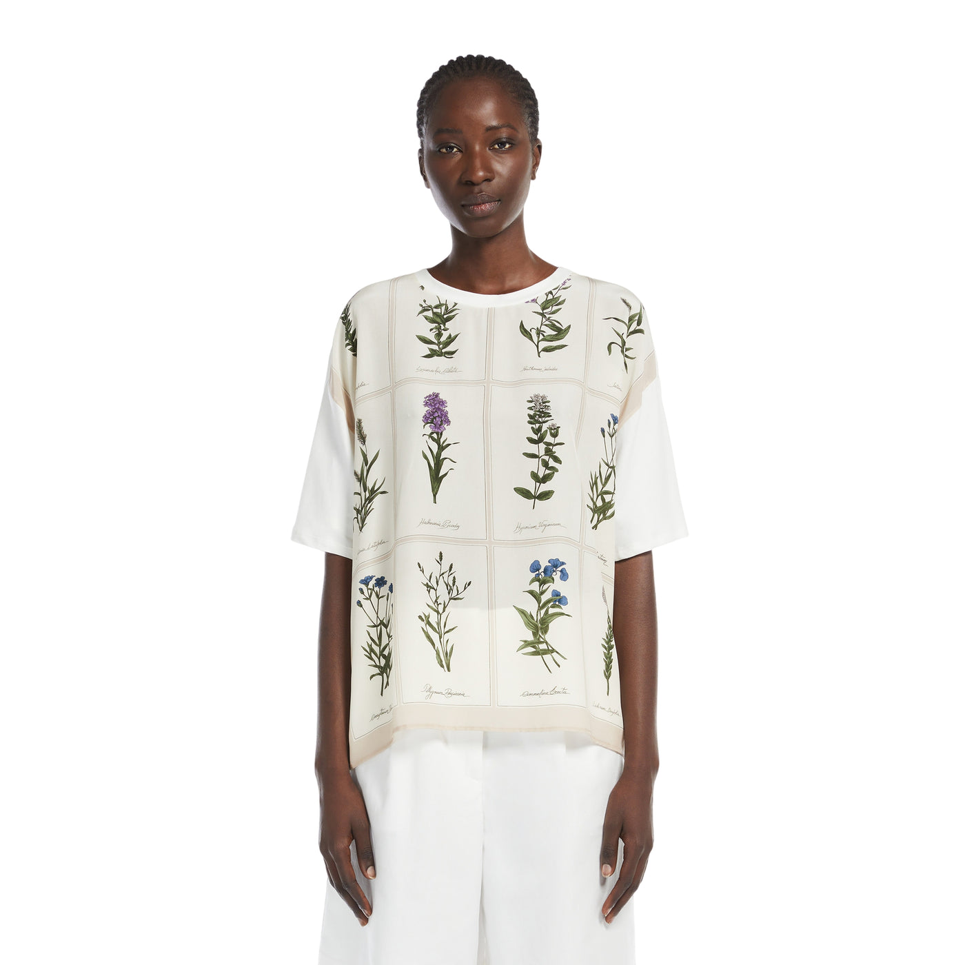T-shirt Donna con stampa fiori davanti modella frontale