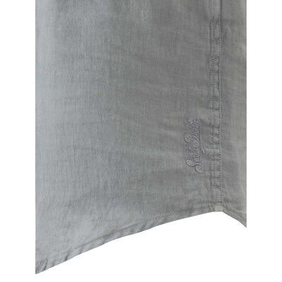 Camicia Uomo Pamplona in lino grigio dettaglio del ricamo