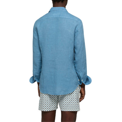Camicia Uomo Pamplona in lino blu jeans modello retro