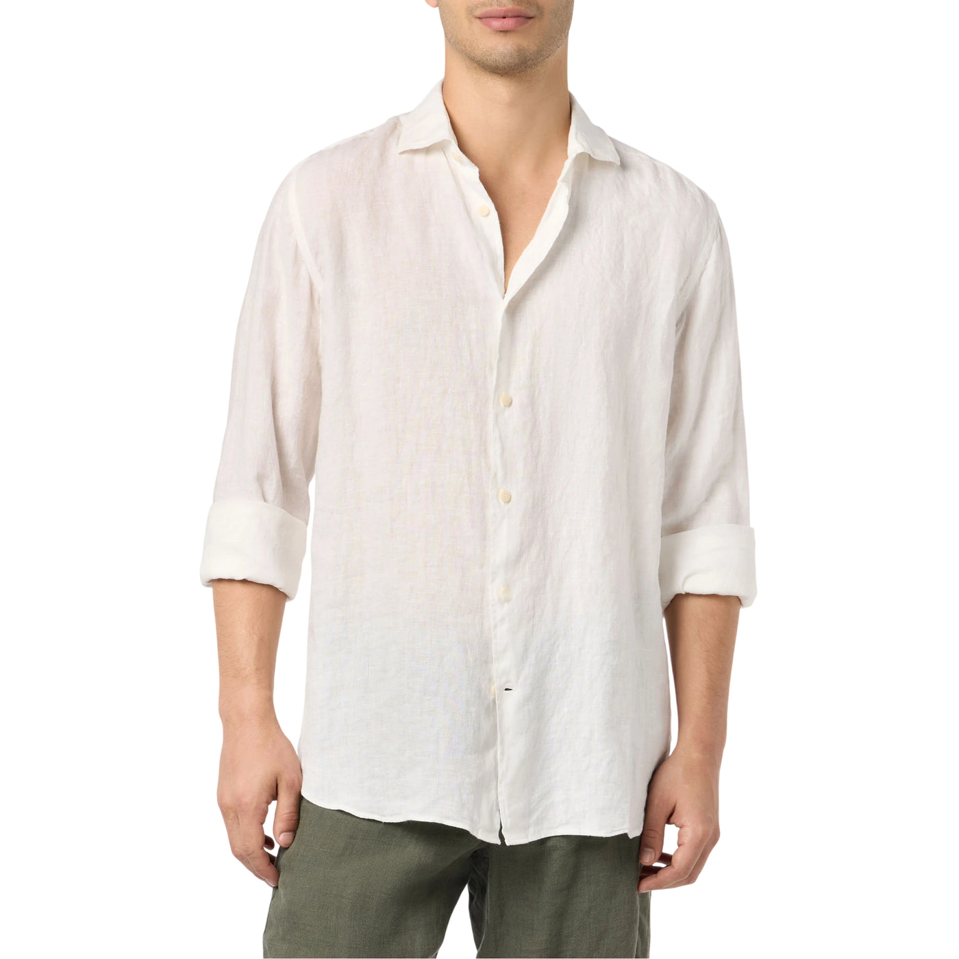 Camicia Uomo Pamplona in lino bianco modello frontale
