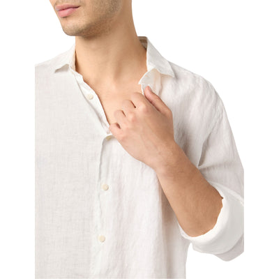 Camicia Uomo Pamplona in lino bianco modello frontale ravvicinato