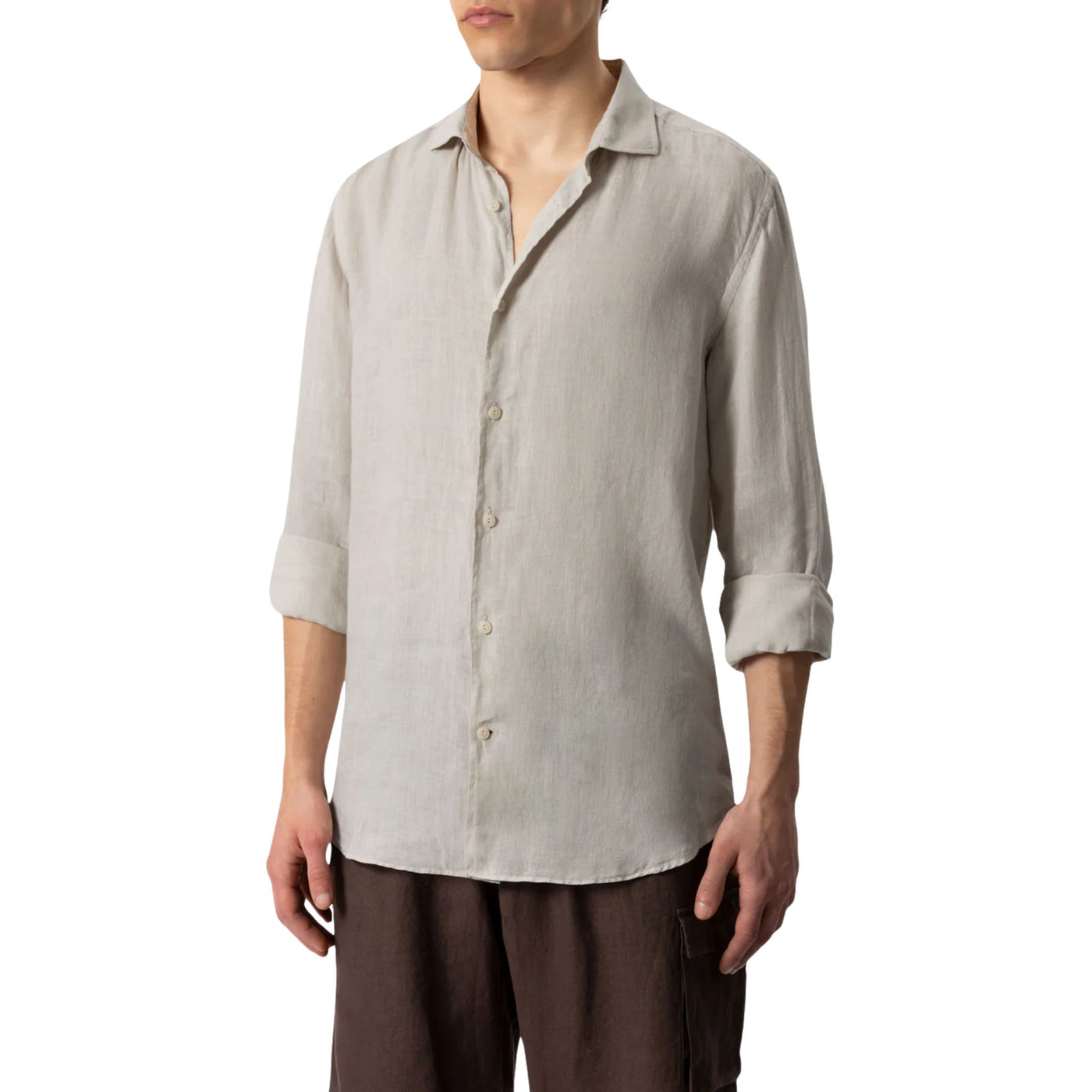 Camicia Uomo Pamplona in lino beige modello frontale