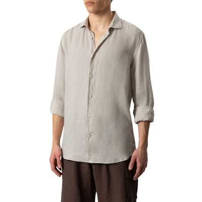 Camicia Uomo Pamplona in lino beige modello frontale