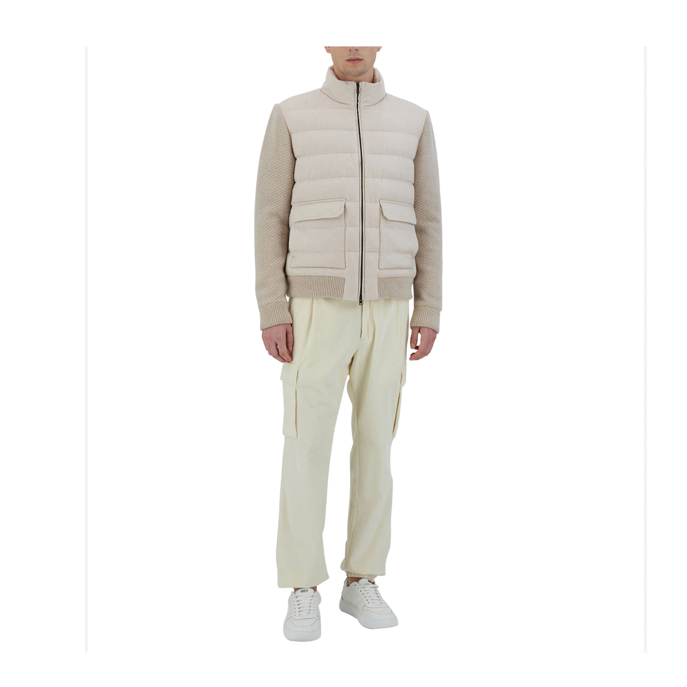 Bomber Uomo Beige con collo alto e patte laterali