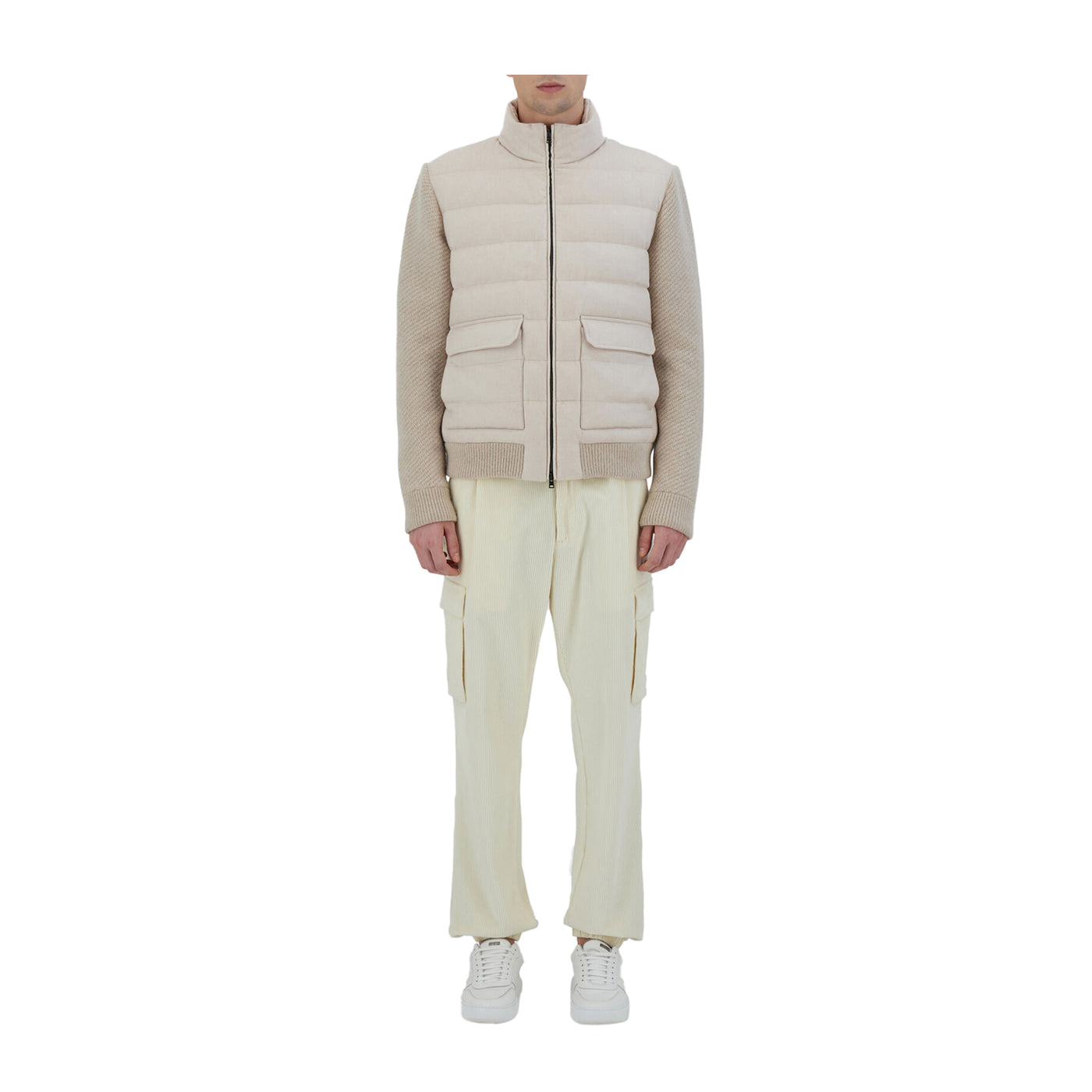 Bomber Uomo Beige con collo alto e patte laterali