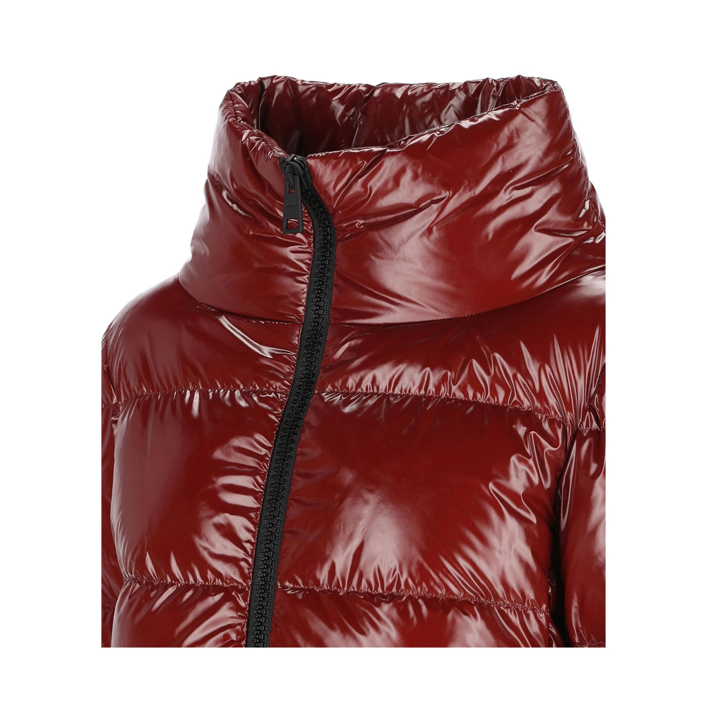 Piumino Donna Bordeaux con collo ampio e zip frontale 