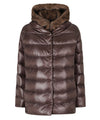 Piumino Donna, con cappuccio in ecopelle e full zip
