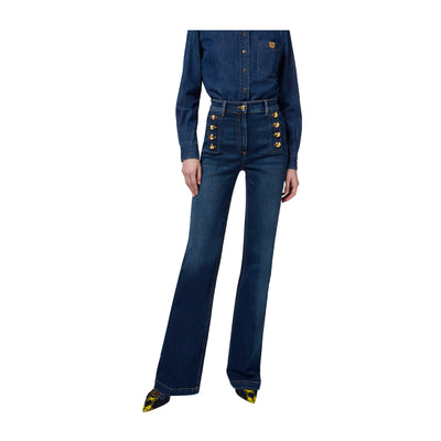 Jeans Donna in denim misto cotone con bottoni laterali decorativi