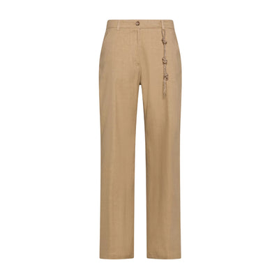 Pantaloni Donna in lino e cotone stretch con cordino