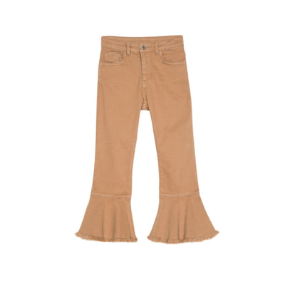 Pantalone in cotone elasticizzato a zampa con frange sul fondo