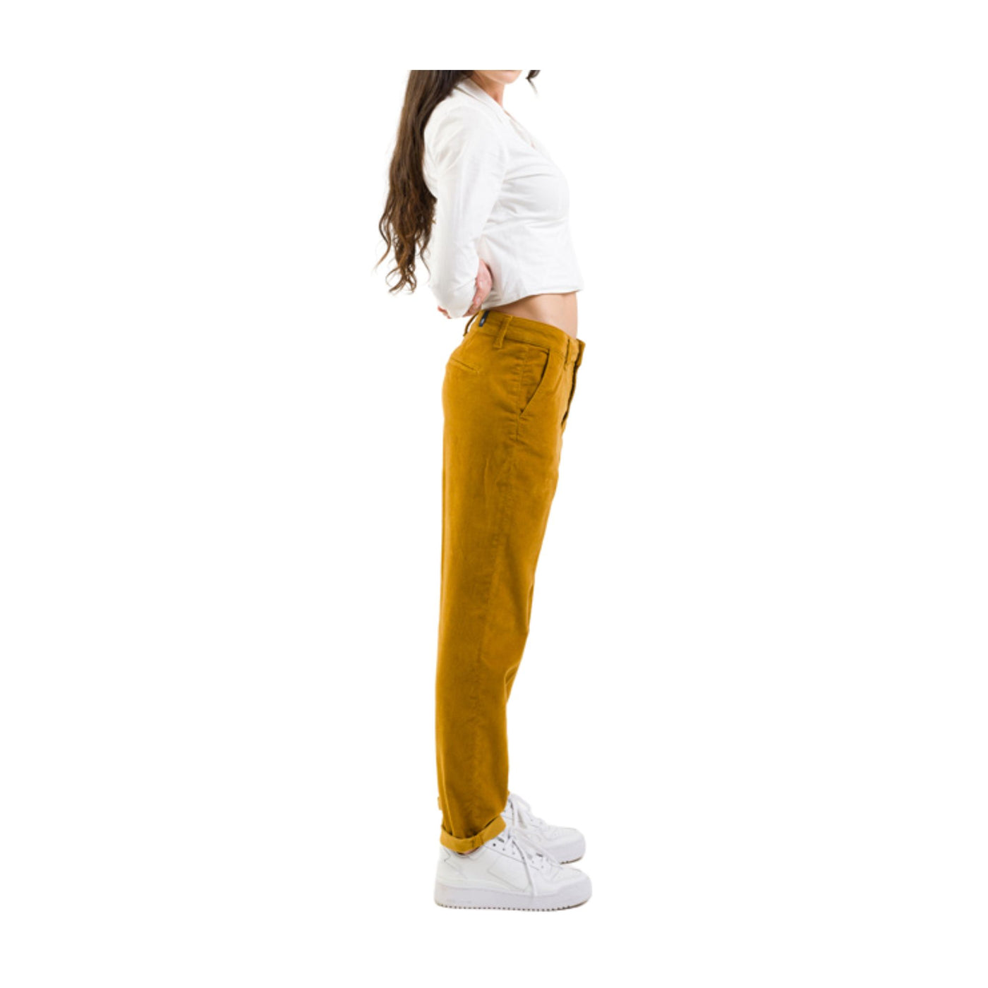 Pantalone Donna modello chino in velluto a costine