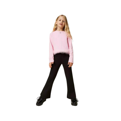 Pantalone da bambina nero firmato Twinset vista frontale su modella