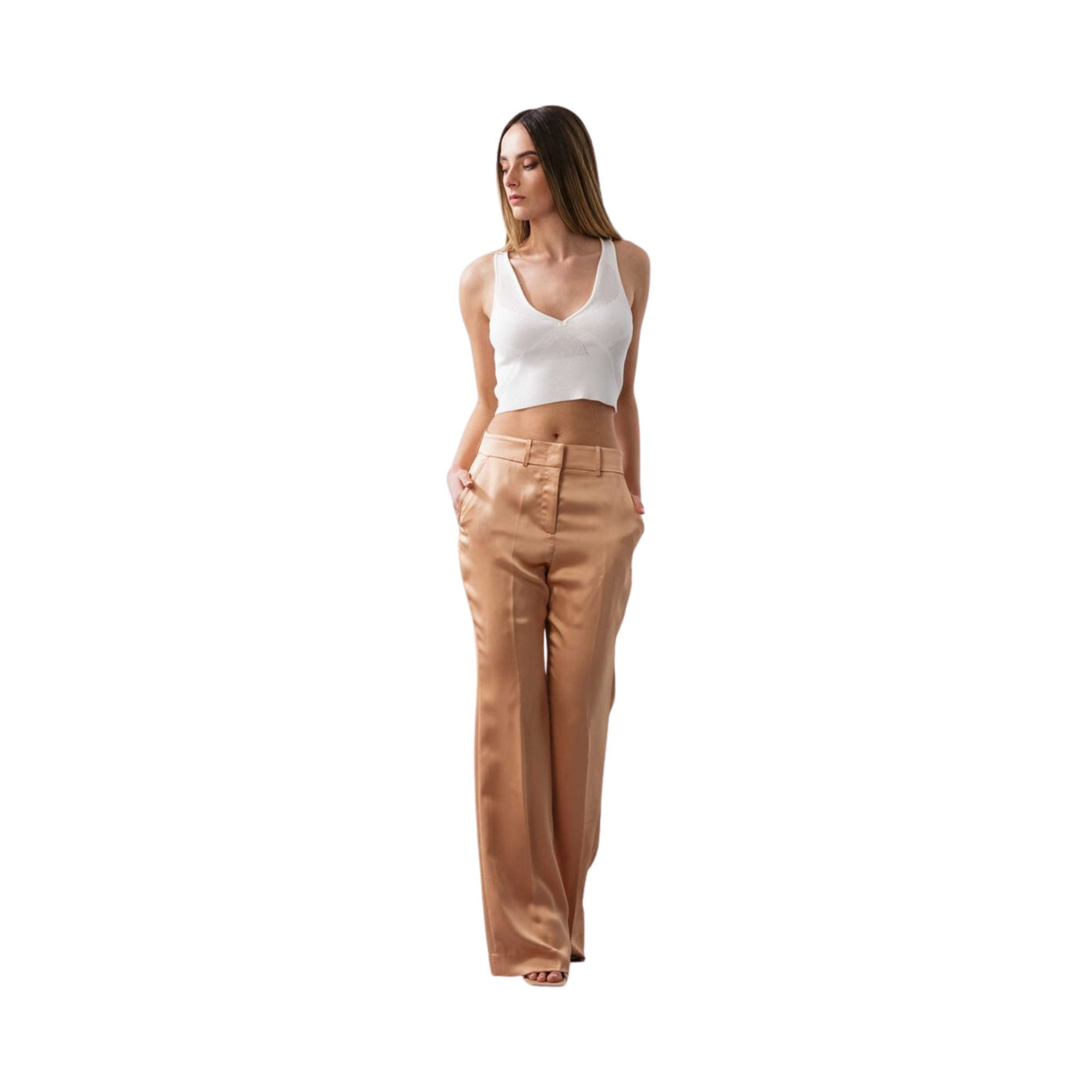 Women's shaved trousers with wide bottom