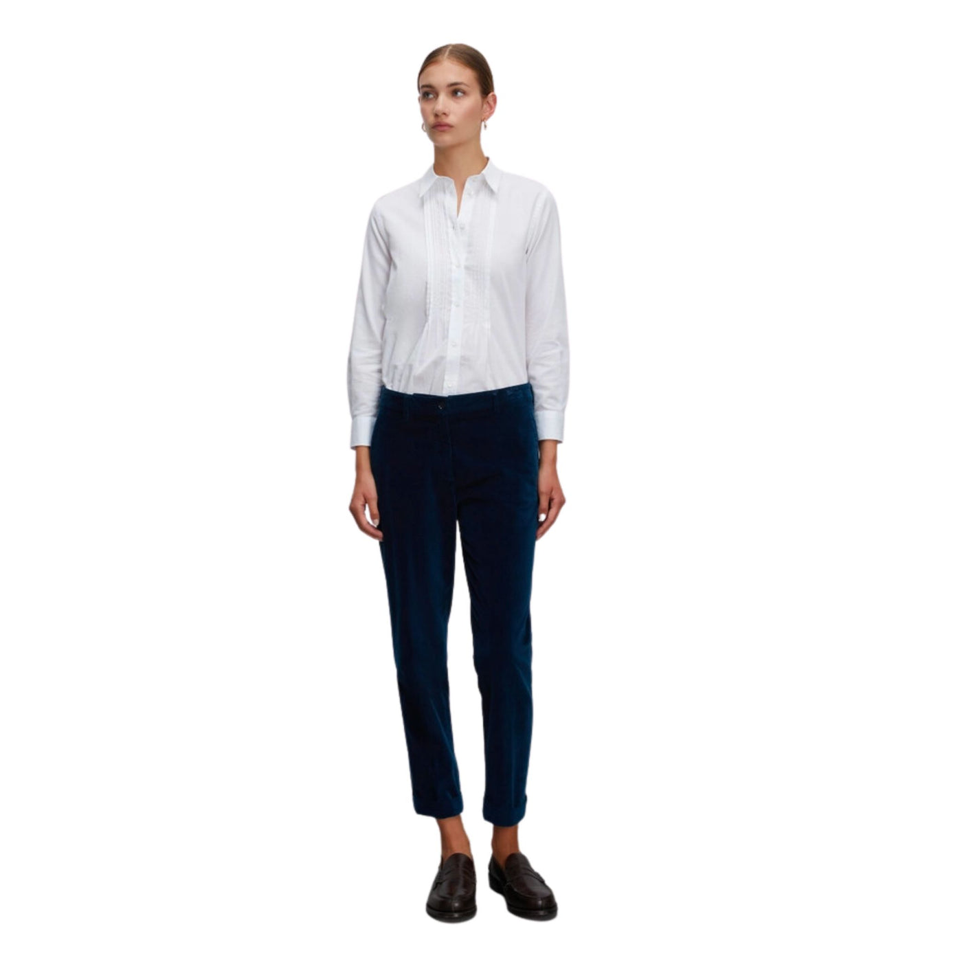 Women's blue cotton velvet trousers