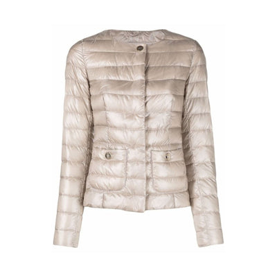 Quilted women's down jacket with welt collar