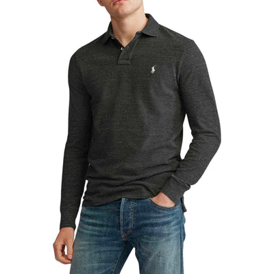 Gray men's long-sleeved polo shirt