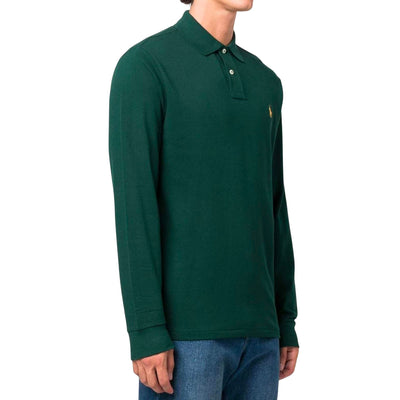 Green long-sleeved men's polo shirt