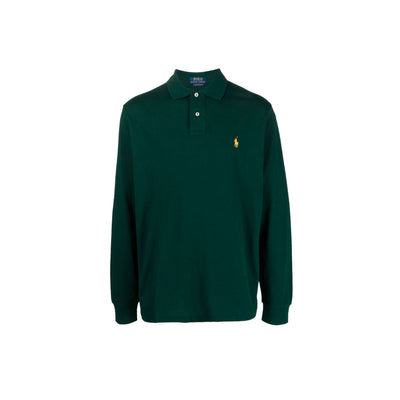 Green long-sleeved men's polo shirt