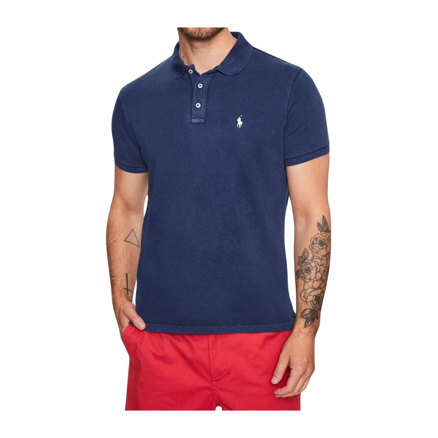 Blue men's polo shirt with three buttons